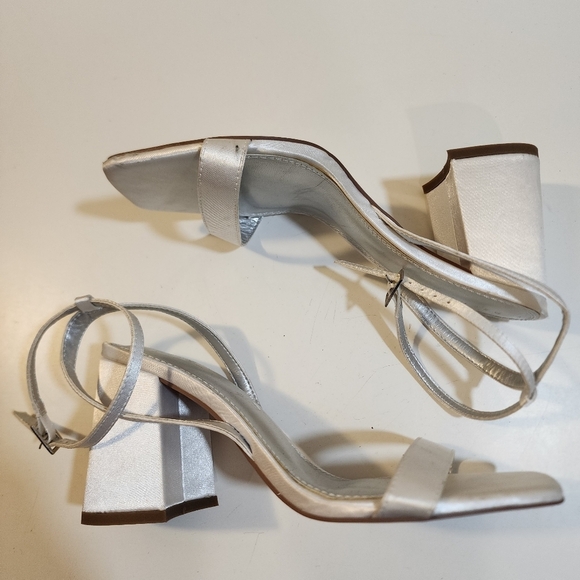 Asos White Satin Block heels Ankle Wrap sandals size 8 - Picture 3 of 14